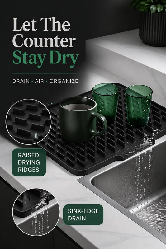 Silicone Quick Dry Drain Mat – Non-Slip Sink & Counter Pad.