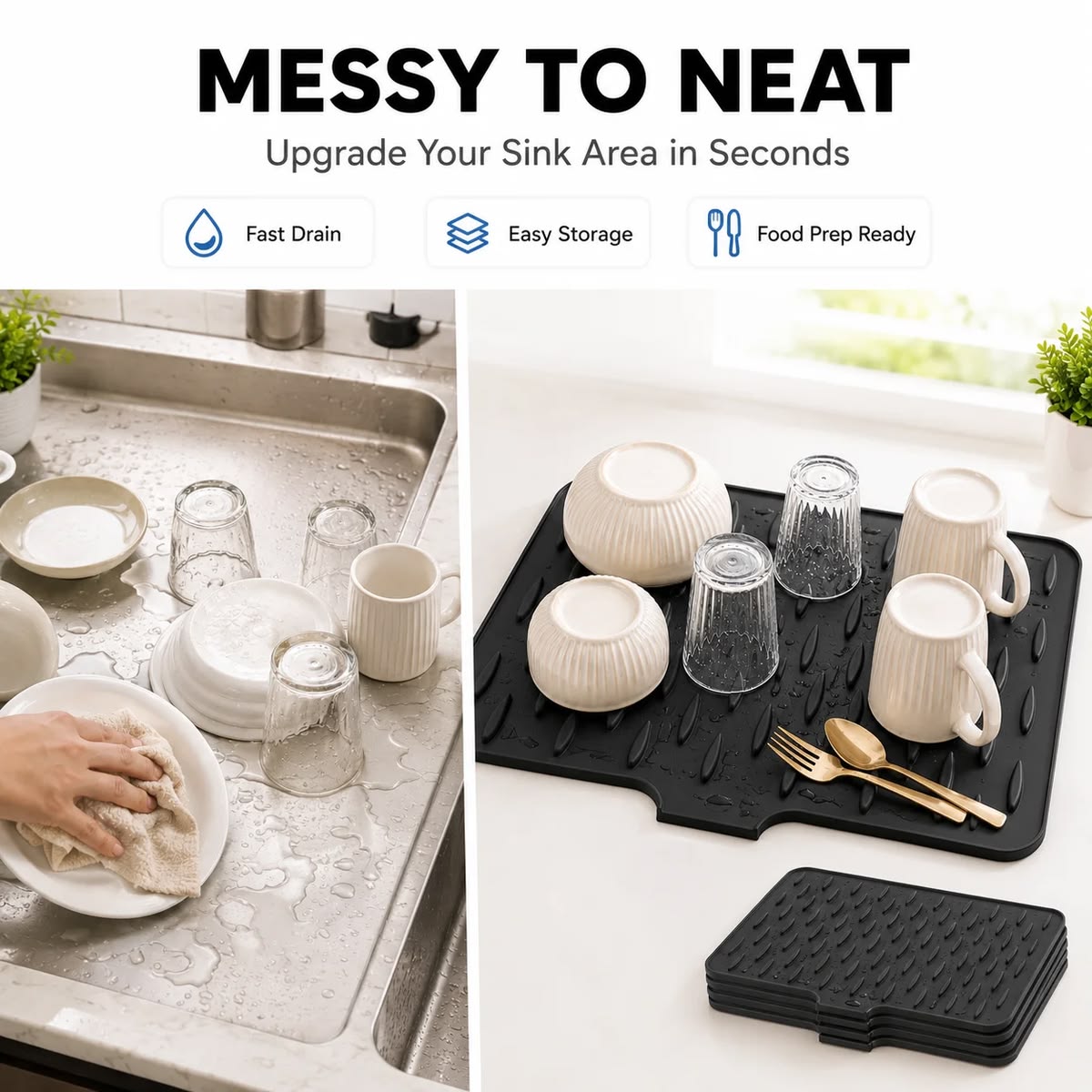 Silicone Quick Dry Drain Mat – Non-Slip Sink & Counter Pad.