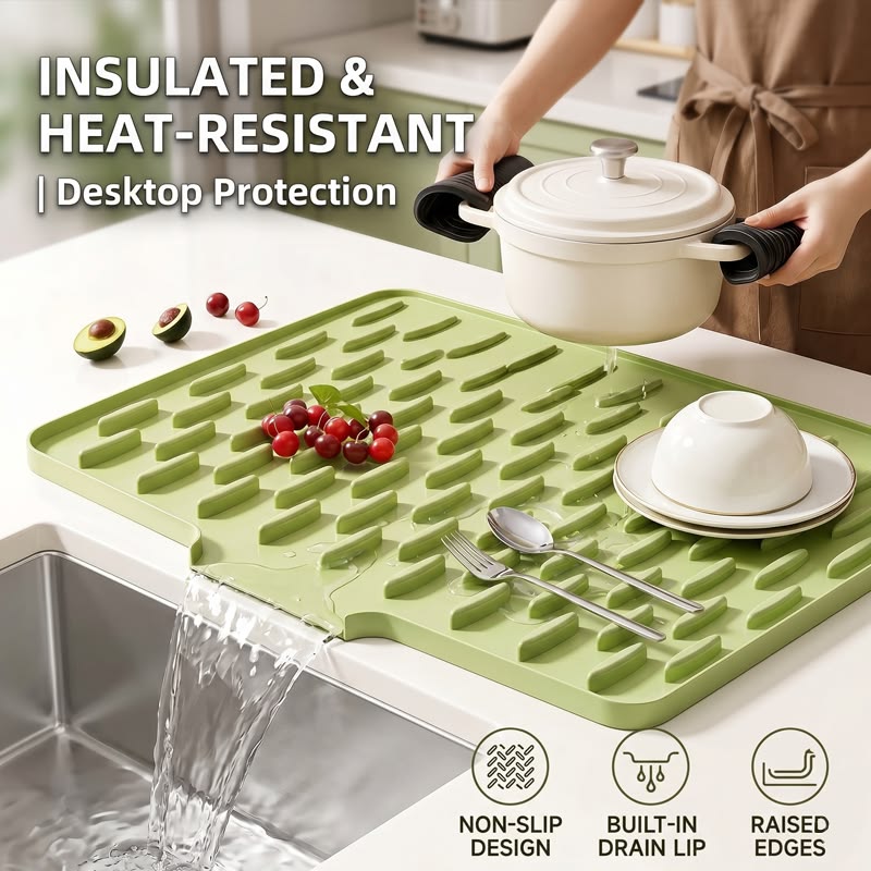 Silicone Quick Dry Drain Mat – Non-Slip Sink & Counter Pad.