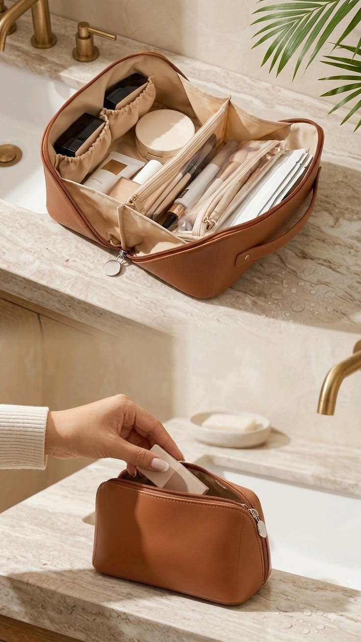 Travel Makeup Bag & Brush Organizer – Waterproof Cosmetic Pouch