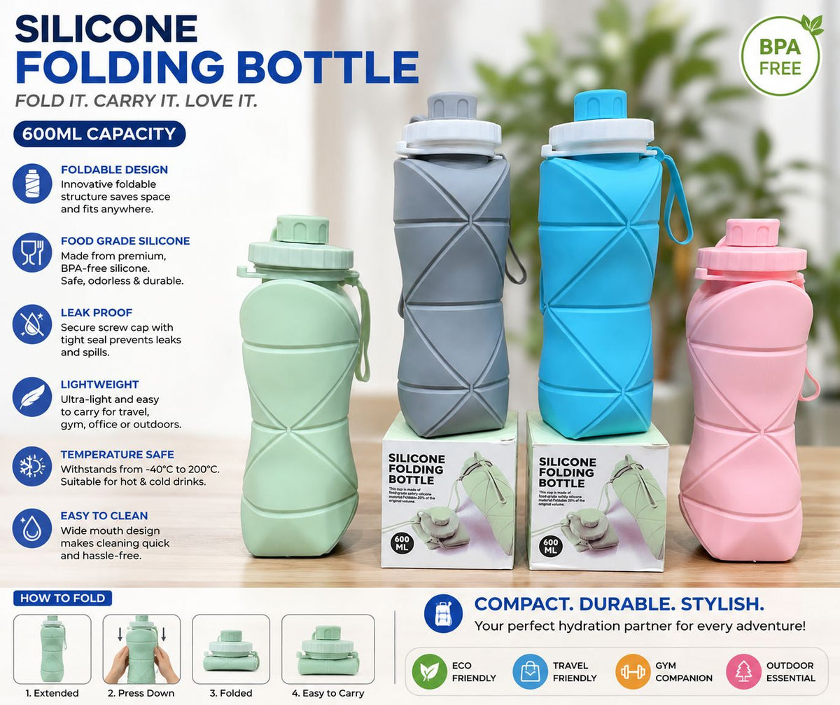600ml Collapsible Silicone Water Bottle – Lightweight Travel Flask