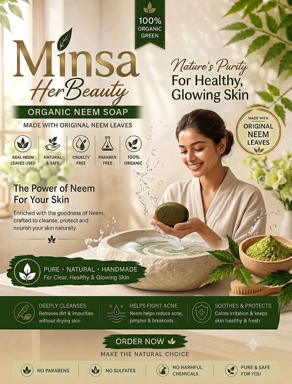 100% Organic Neem Soap – Natural Antibacterial Skin Care Bar