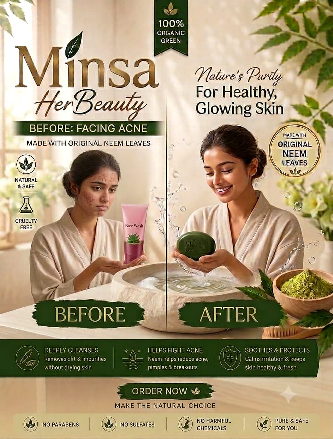 100% Organic Neem Soap – Natural Antibacterial Skin Care Bar