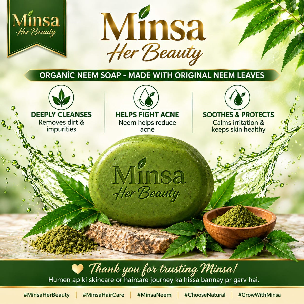 100% Organic Neem Soap – Natural Antibacterial Skin Care Bar