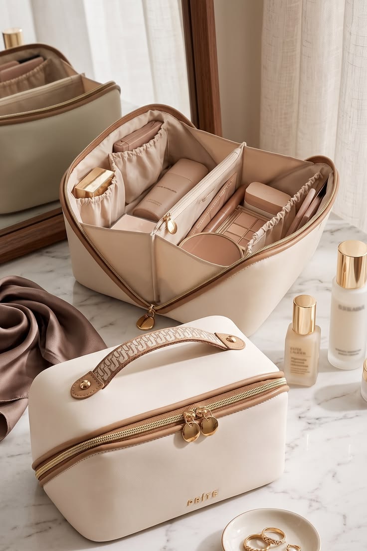 Travel Makeup Bag & Brush Organizer – Waterproof Cosmetic Pouch